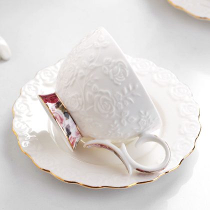 Continental White Ceramic English Afternoon Tea Cups And Saucers Set
