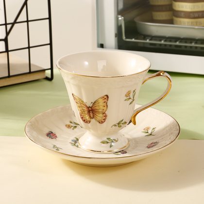 European Style Butterfly Painting Afternoon Tea Cup and Saucer Set